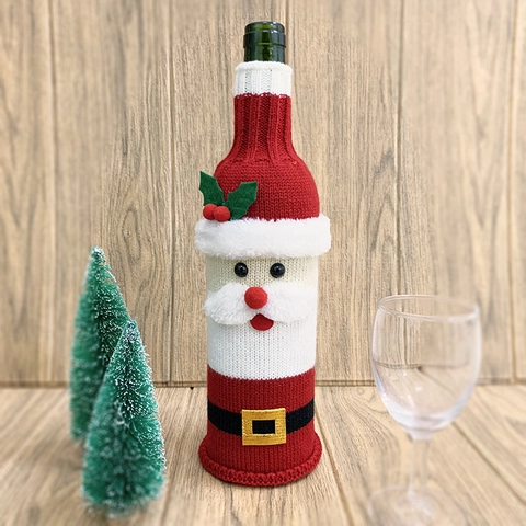 Knitted Christmas Wine Bottle Covers Santa Claus Snowman Holiday Dining Table Party Decoration Cute Decorative Festive