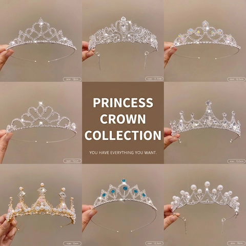 Elegant Rhinestone Tiara Crown Crystal Artificial Pearl Headband For Wedding Bridal Birthday Party Hair Accessories Women Girls