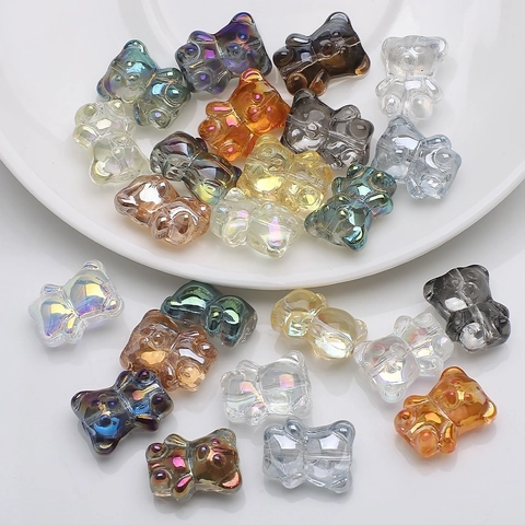 3D Bear Shaped Beads Iridescent Crystal Glass Middle Hole For DIY Jewelry Making Necklace Bracelet Phone Chain Accessory