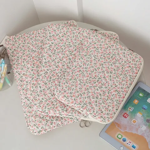 Housse Ordinateur Portable Matelassée Motif Floral Antichoc Sac Intérieur Tablette Style Pastoral