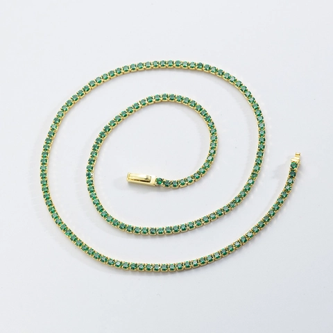 S925 Sterling Silver Tennis Necklace For Women Elegant Inlaid White Green Rhinestone Clavicle Chain Wedding Party Jewelry