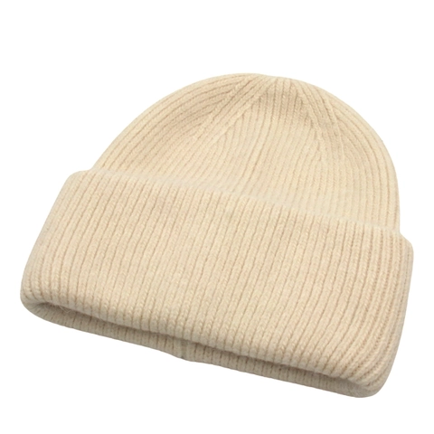 Winter Beanie Hat For Women Soft Ribbed Knit Cuffed Plush Mohair Style Warm Solid Color Outdoor Casual