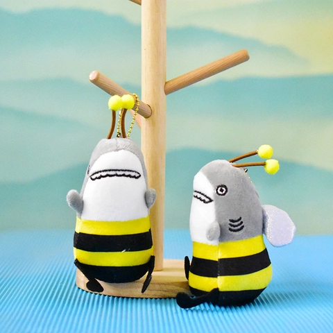 Funny Shark Bee Hybrid Plush Keychain Creative Sharkbee Stuffed Animal Toy Bag Pendant For Teens Gift