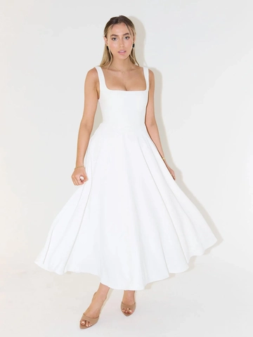 Vestido Maxi Elegante Francés Con Cuello Cuadrado Sin Mangas Cintura Alta Color Sólido Falda Grande Vacaciones Fiesta Retro Poliéster
