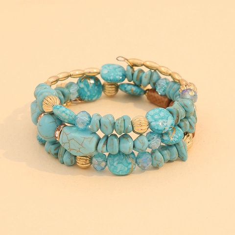 Bohemian Multi Layer Beaded Bracelet With Natural Stone Acrylic Metal Wood And Shell Beads Elastic Stretch Stackable