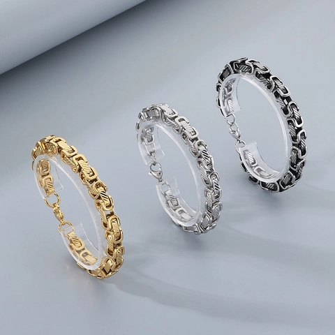 Bracciale Bizantino Da Uomo Acciaio Inossidabile Gioielli Stile Punk Dominante Con Trama Motivo Twill Chiusura Moschettone