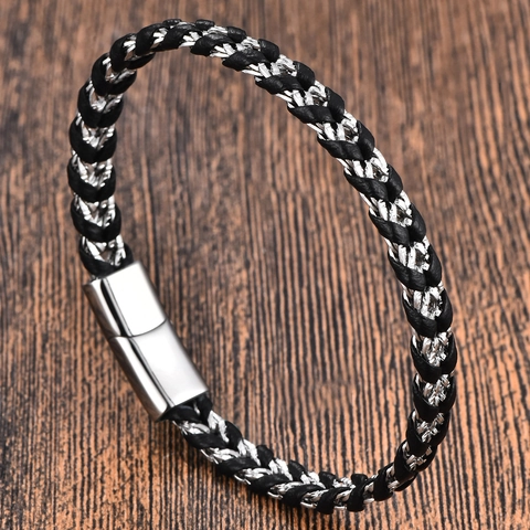 Minimalistisches Rindsleder Armband Für Herren 316L Edelstahl Magnetverschluss Geflochtener Mehrlagiger Industriestil Schmuck