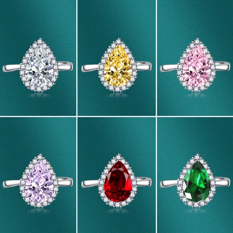 Anillo Halo Taglio Pera Goccia D'acqua Zirconia Cubica Regolabile Rame Placcato Argento Gemma Gioielli Lusso Donne