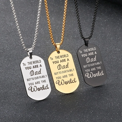 Dog Tag Pendant Necklace Stainless Steel Engraved Father's Day Gift To My Dad Jewelry For Men