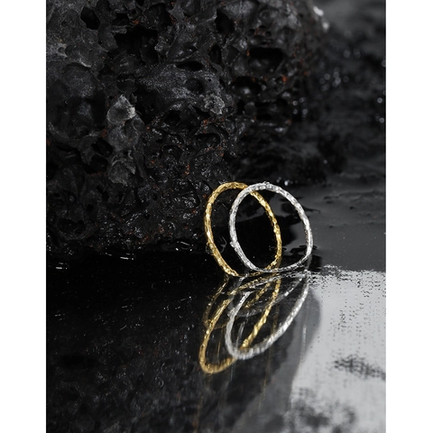 925 Sterling Silver Ring Hammered Texture Irregular Design Minimalist Thin Band Chic Jewelry For Women