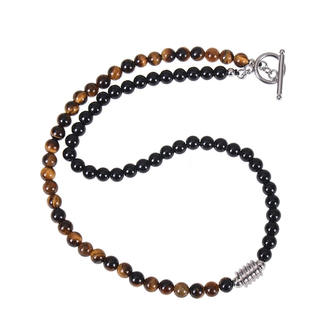 Collier En Perles De Pierre Naturelle Fait Main Avec Fermoir OT En Acier Inoxydable Oeil De Tigre Obsidienne Pour Hommes
