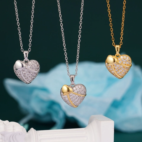 Herz Anhänger Halskette Kupfer Vergoldet 18K Gold Mikropavé Weißer Zirkon Elegantes Schmuckstück Für Damen
