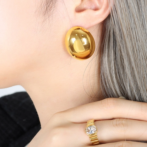 Chunky Oval Dome Stud Earrings Geometric Glossy Frosted Stainless Steel 18K Gold Plated French Minimalist Jewelry For Women