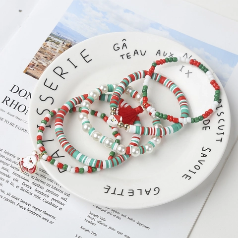 Bracciale Di Natale Argilla Polimerica Lega Finta Perla Artificial Babbo Natale Albero Di Natale Ciondoli Gioielli Da Festa Unisex