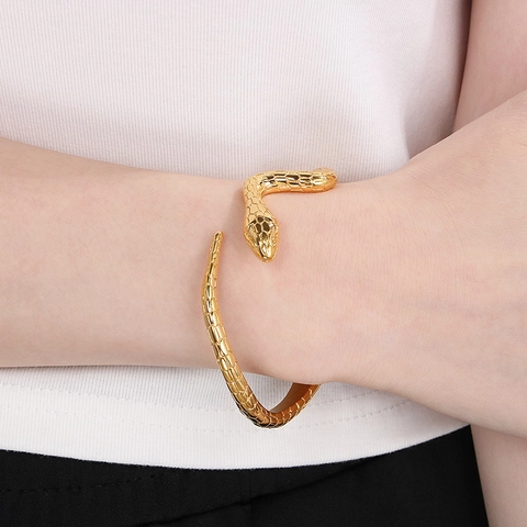 Schlangen Armreif Edelstahl Serpent Armspange Vintage Schuppen Textur Punk Hip Hop Verstellbarer Schmuck
