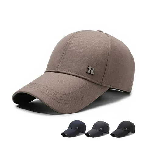 Casquette Baseball Coton Polyester Protection Solaire Respirante Réglable Lettre R Métal Chapeau Casual Hommes