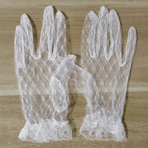 Women Bridal Wedding Lace Gloves Mesh Ruffle Bow Fingerless Performance Formal Party Fashion Accessories