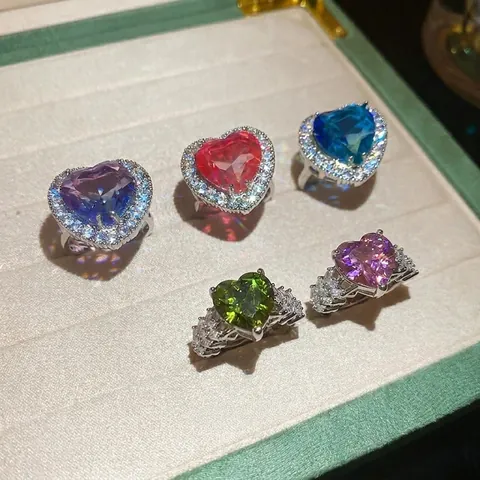Anillo Aperto A Cuore Rame Zircone Regolabile Scintillante Elegante Gioielli Di Moda Per Donna Regalo Lusso