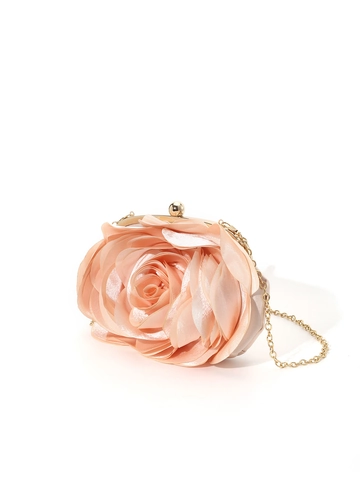 Rose Flower Satin Evening Clutch Bag Detachable Chain Strap Crossbody Wedding Party Handbag Retro Elegant Women