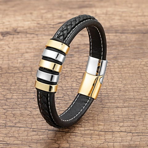 Pulsera De Cuero Trenzado Con Cierre Magnético De Acero Inoxidable Joyería Punk Vintage De Moda Para Hombres