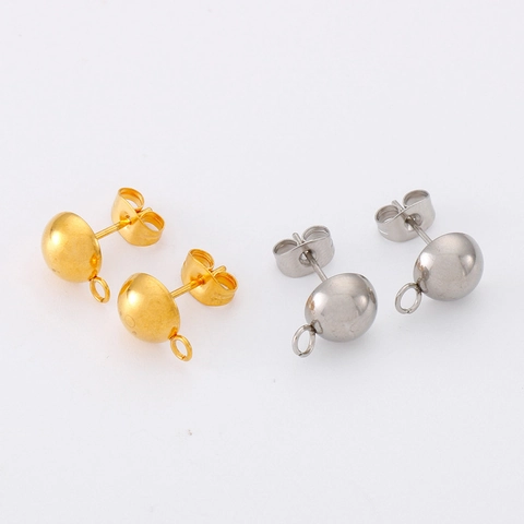 Stainless Steel Stud Earring Findings With Loop Hemisphere Half Ball Base For DIY Jewelry Making Crafts Women