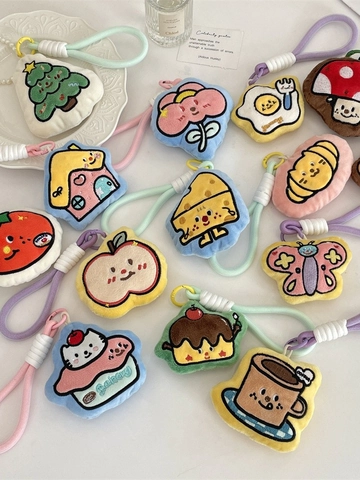 Kawaii Cartoon Plüsch Schlüsselanhänger Taschenanhänger Weiche Bestickte Obst Essen Haus Anhänger Für Rucksack Schlüssel Deko Geschenk