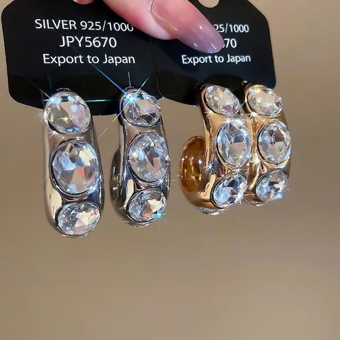 Rhinestone C-Förmige Creolen Mit 925 Sterling Silber Ohrstecker Kupfer Poliert High End Nische Schmuck Damen