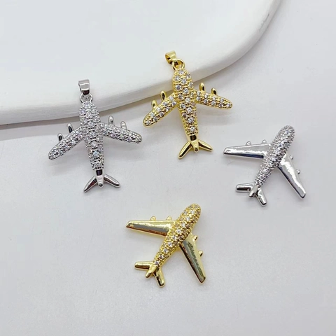 3D Vliegtuig Hanger Ketting Koper Met Glinsterende Strass Minimalistisch Vliegtuigontwerp Mode Sieraden Voor Dames