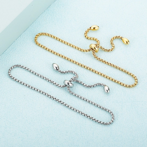Bracciale Regolabile In Acciaio Inossidabile Placcato Oro Minimalista Fibbia Scorrevole Catena Box Gioielli Geometrici Donna