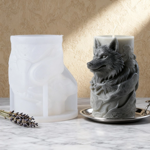 Wolf Head Relief Silicone Mold DIY Handmade Aromatherapy Candle Soap Gypsum Craft 3D Forest Animal Decorative