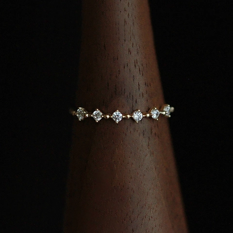 925 Sterling Silver Ring With Micro Set Cubic Zirconia 18K Gold Plated Stacking Thin Round Cut Band For Women