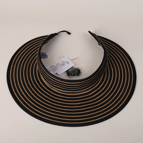 Striped Straw Sun Visor Hat For Women Kids UV Protection Foldable Wide Brim Rollable Adjustable Summer Beach Outdoor