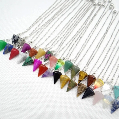 Kristall Anhänger Halskette Natürliche Sechseckige Säule Punkt Kegel Stein Divination Energie Pendel Schmuck Für Frauen