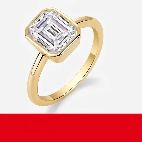 925 Sterlingsilber Moissanit Ring Für Damen 18K Vergoldet Smaragdschliff Rund Brillant Schmuck Hochzeit Verlobung Geschenk