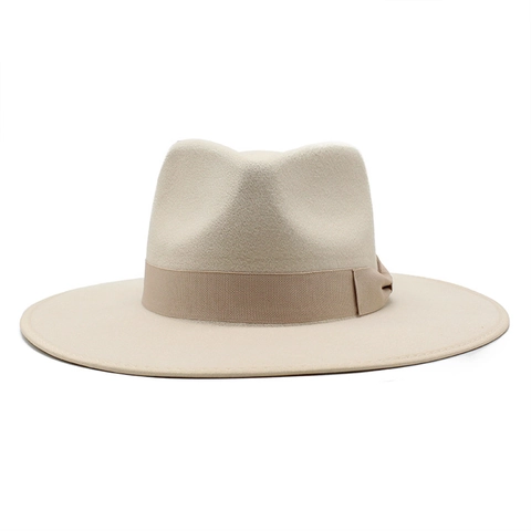 Elegant Wide Brim Fedora Hat Wool Felt Vintage Jazz Cap With Bow Ribbon Unisex Autumn Winter Outdoor