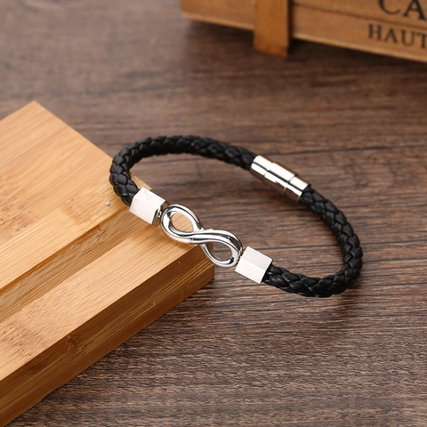 Herren Geflochtenes Lederarmband Unendlichkeitssymbol Edelstahl Magnetverschluss Mode Punk Armband Schmuck