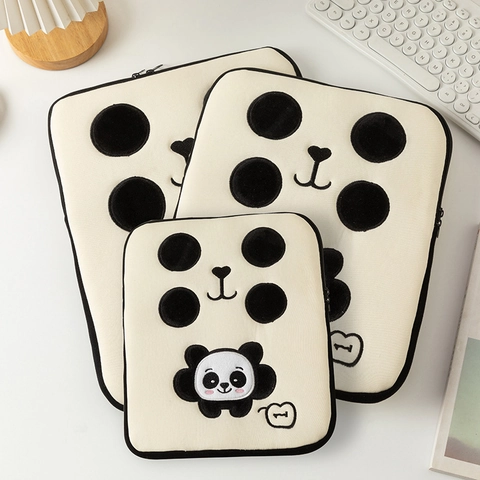 Laptophoes Schattig Panda Borduurwerk Schokbestendig Tablet Tas Zacht Polyester Polka Dot Reizen Kantoor Heren Dames