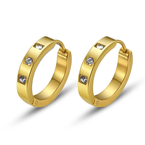 Stainless Steel Hoop Earrings 18K Gold Plated Cubic Zirconia Geometric Fashion Jewelry Women Versatile Elegant Accessory