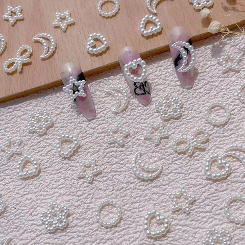 3D Resin Faux Artificial Pearl Nail Art Charms Heart Star Moon Bow Flower Shapes For DIY Manicure Decoration Versatile