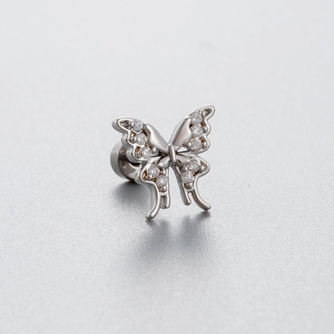 Titanium Steel Zirconia Butterfly Cartilage Stud Earrings Minimalist Niche Design Screw Back Ear Bone Nail Jewelry For Women