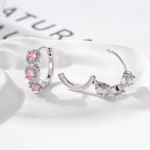 Kupfer Geometrische Creolen Mit Runden Zirkonia Inlays Bunte Funkelnde Halo Ohrbuckles Für Frauen Süßer Stil