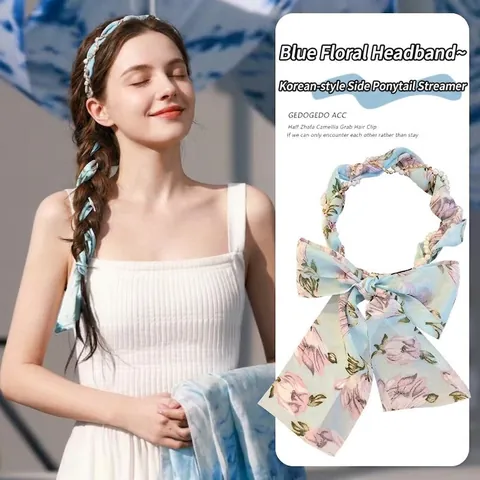 Bandeau En Mousseline À Imprimé Fleuri Avec Chaîne En Künstliche Perles Et Nœud Coiffe Tressée Douce Pour Femmes Filles