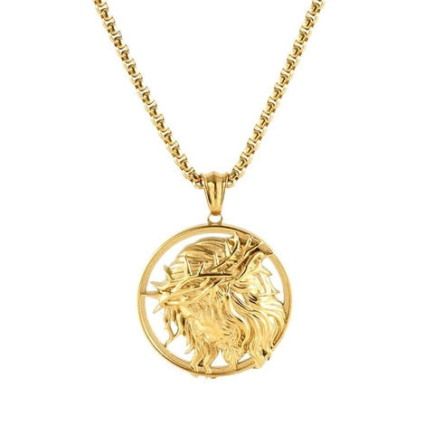 Collar Colgante Jesús Acero Inoxidable Bañado Oro 18K Medallón Redondo Relieve Cadena Box Joyería Religiosa Hombre Mujer