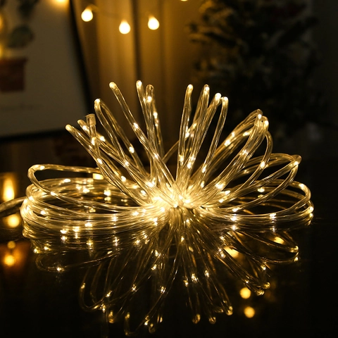 LED Rope String Lights Solar Powered Waterproof IP65 Flexible Tube Lights For Outdoor Garden Patio Christmas Decoration