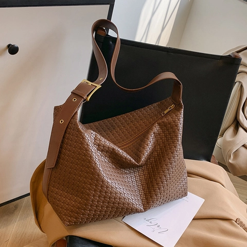 Borsa A Spalla Hobo Intrecciata In Pelle PU Borsa Tote Per Donna Vintage Casual Stile Nicchia Colore Solido
