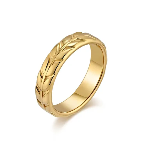 Anello Foglia Fiore Tulipano in Acciaio Inossidabile per Donna Minimalista Lucidato Placcato Oro 18K Elegante Anello Moda