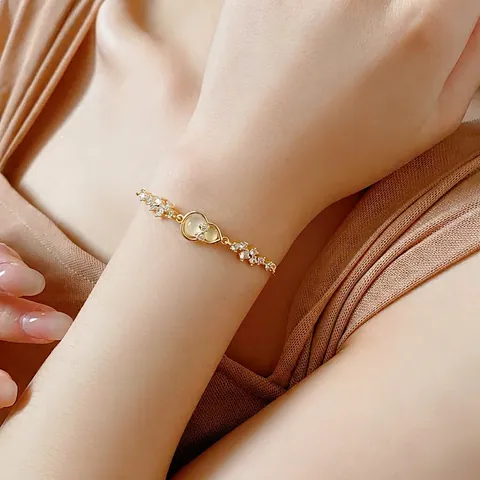 Bracciale In Pietra Occhio Di Gatto Con Forma Di Zucca Per Donna Con Zircone Rame Fibbia Scorrevole Regolabile Gioielli