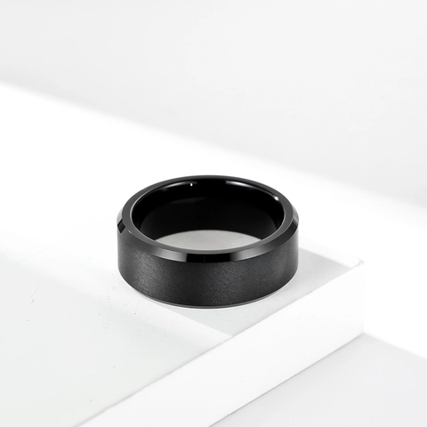 Anello In Acciaio Al Tungsteno Nero Per Uomo Donna Finitura Opaca Spazzolata Bordi Smussati Lucidati Gioielli