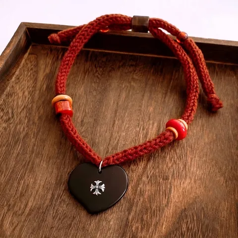 Heart Flower Pendant Necklace Hand Woven Knitted Rope Resin Wood Beads Ethnic Retro Sweater Chain For Women