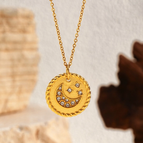 Collana Con Pendente In Acciaio Inossidabile Placcato Oro 18K Sole Luna Stella Serpente Tarot Gioielli Stile Boho Donna